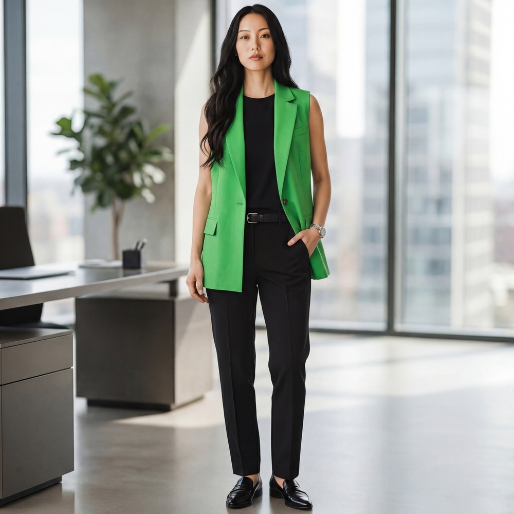 Love Tree Green Sleeveless Blazer Vest Longline Single Button Medium NWOT career